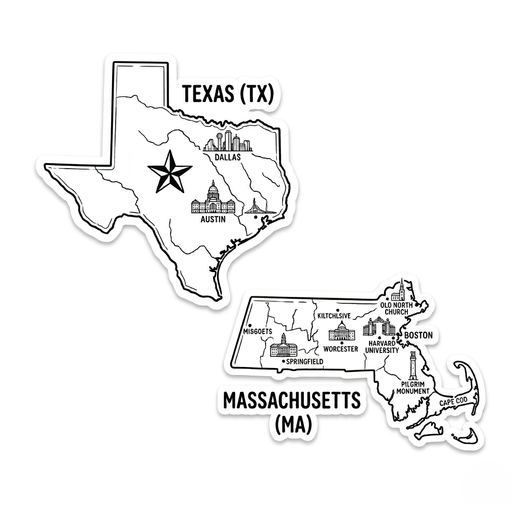 Texas and Massachusetts, the states served